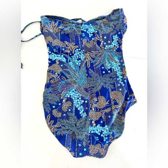 Vintage‎ 70s DeWeese Design Halter Tie Blue Tropical Swimsuit - Picture 8 of 12